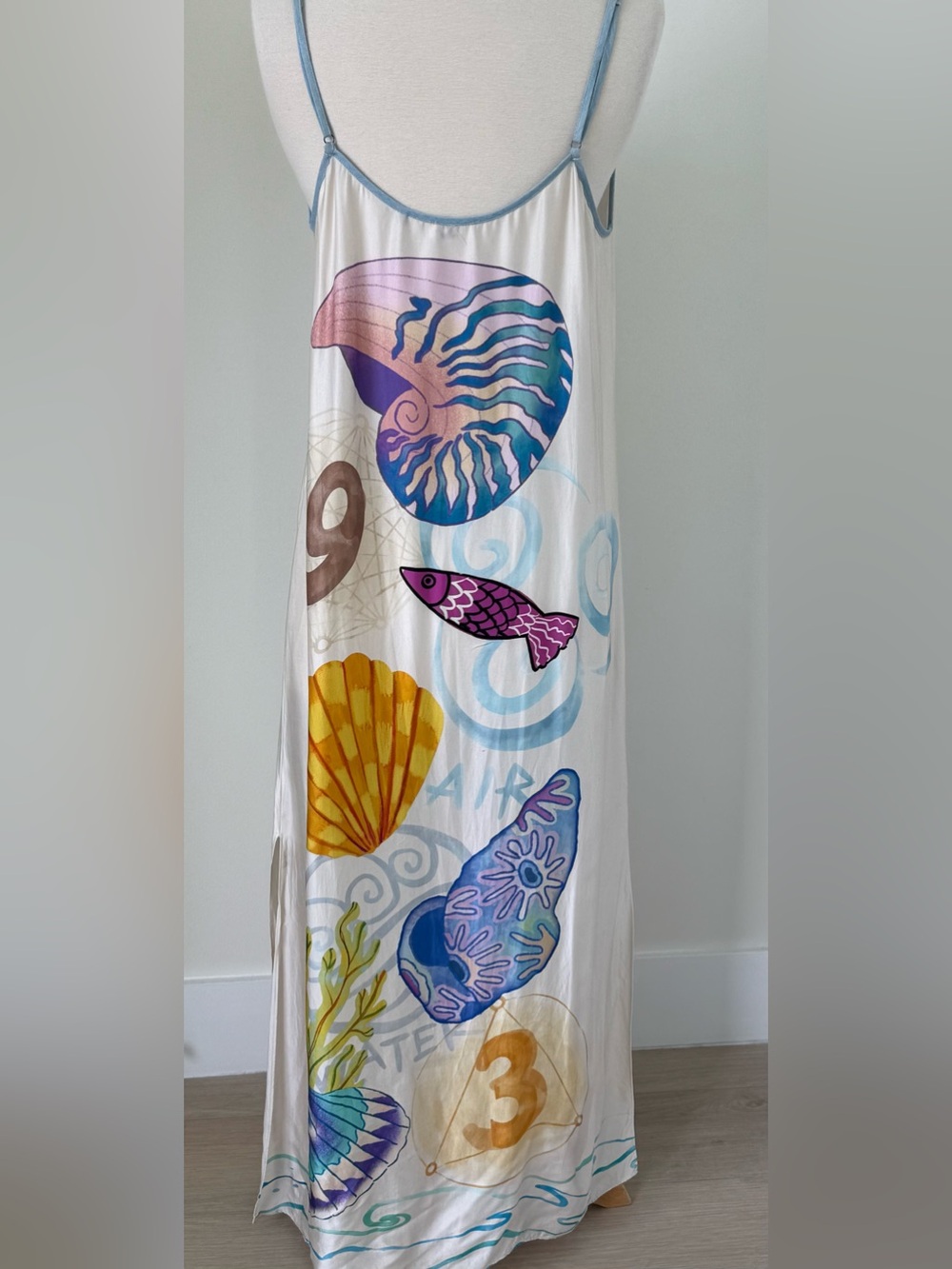 ME369 Sea Print Design Camisole Summer Midi Dress Size Small - Picture 2 of 13